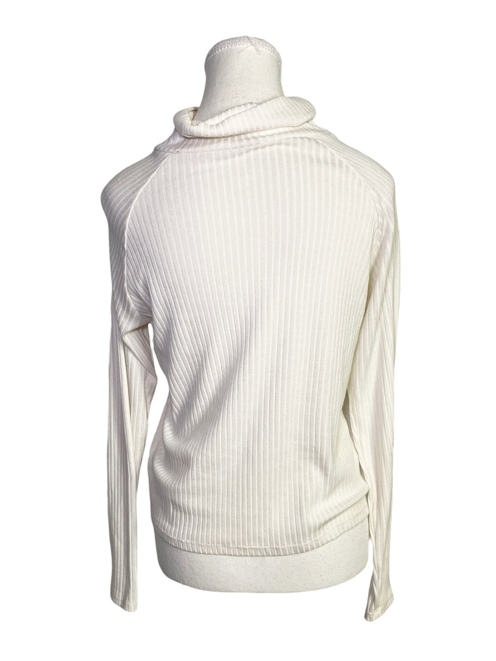 Poof Cream Ribbed Lace-Up Shoulder Turtleneck Size Small - Picture 2 of 15